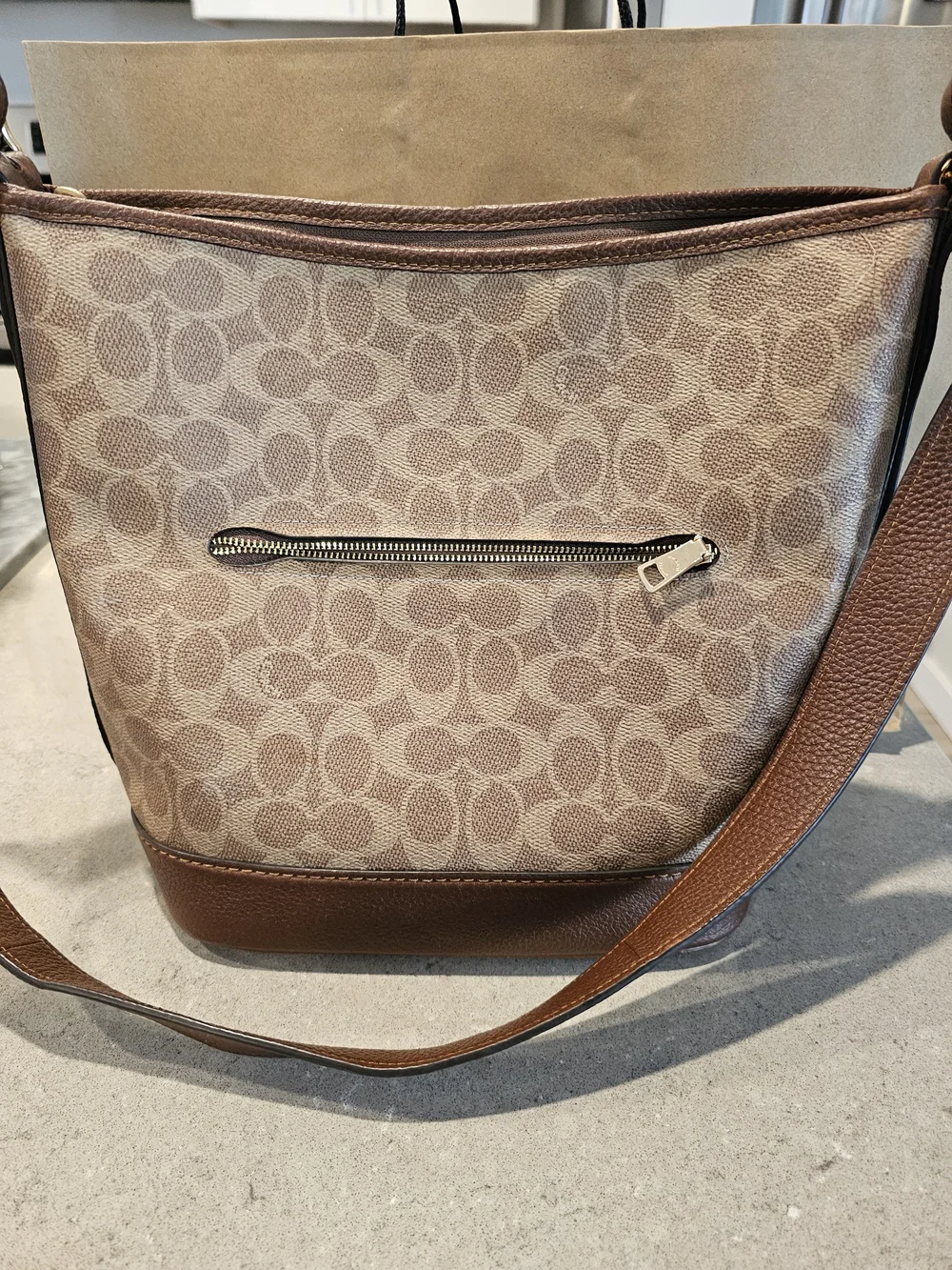 Coach Brown Signature Canvas Bucket Bag